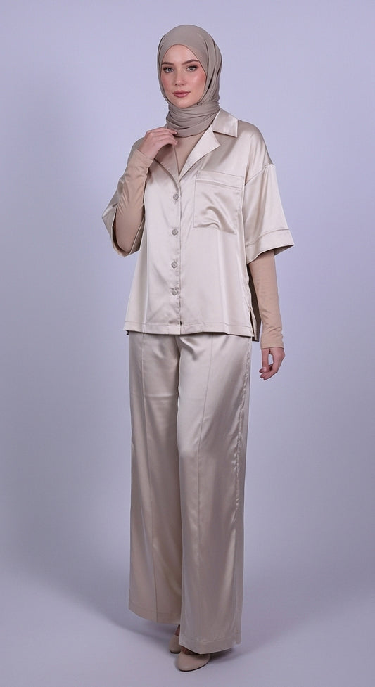 Buttoned Satin Set