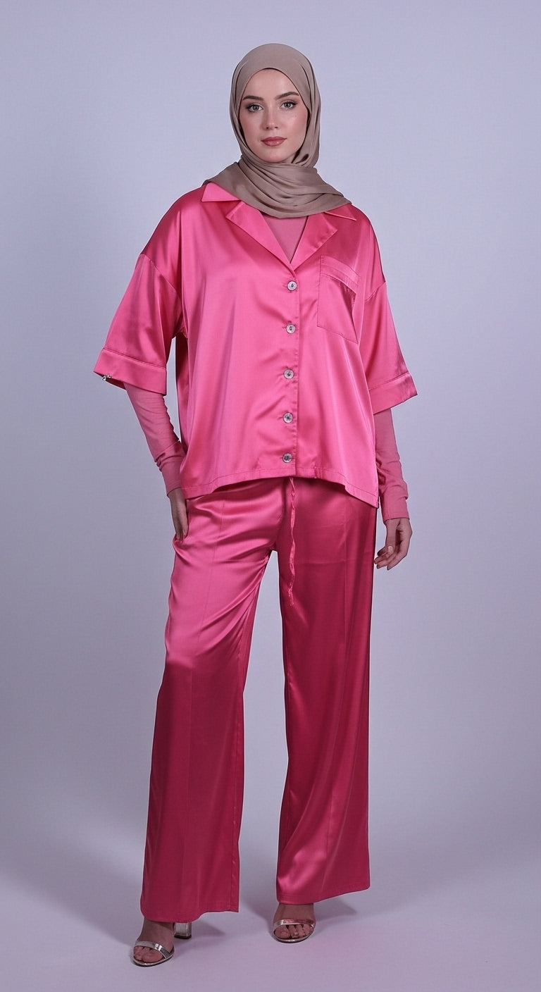 Buttoned Satin Set