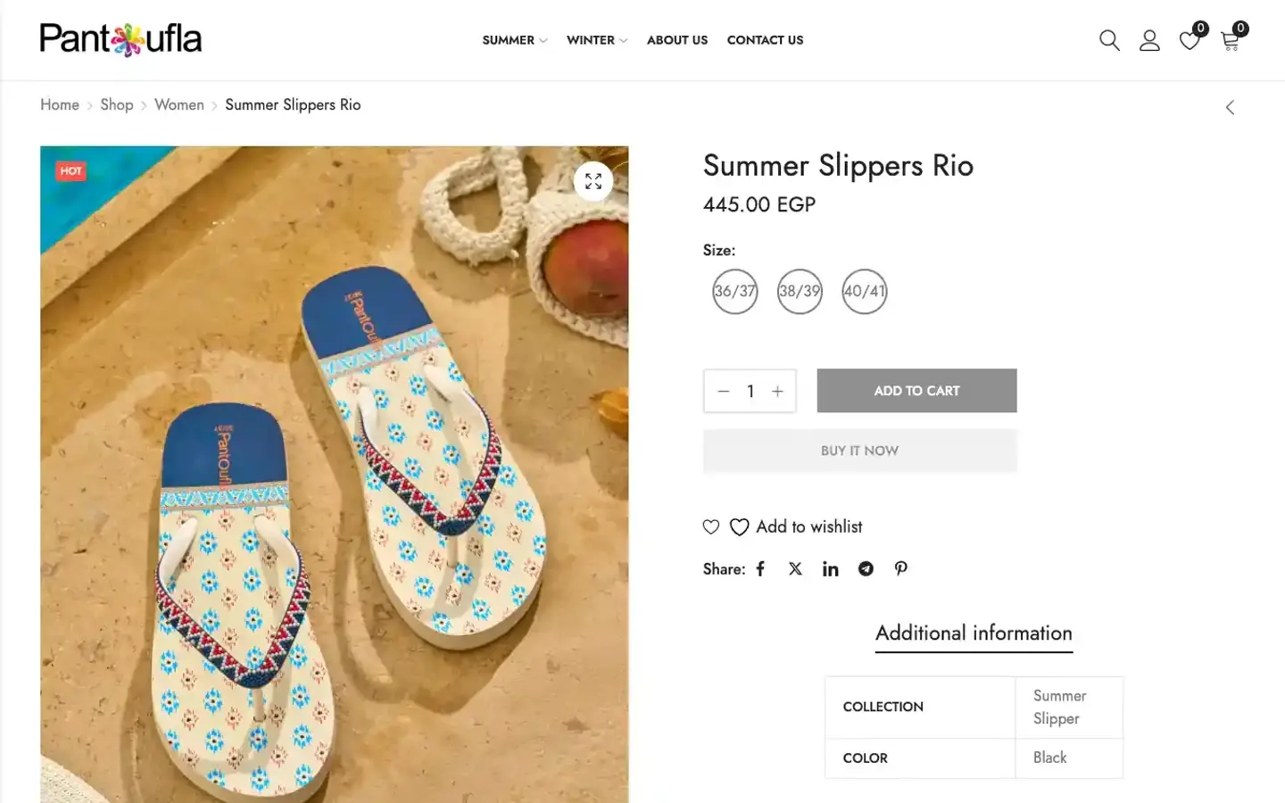 Pantoufla product page
